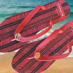 Women's Sz 9-10B  COACH Alessa Beach Thong Flip Flops Sandal Shoes, Coral, EUC